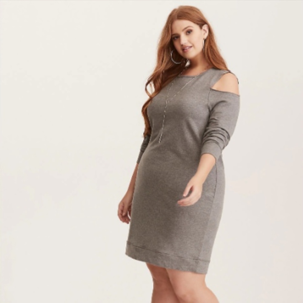 NWT Torrid Sz 0 (L) Cold Shoulder Terry Sweatshirt Dress; Size 0, Large, L
